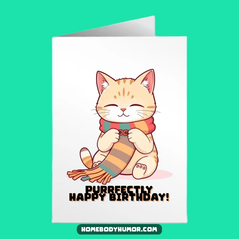 Funny Free Printable Cat Birthday Card: Cozy Knitter Downloadable Gift