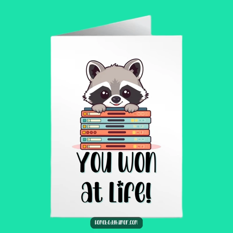 Free Printable Congrats Card: Funny Raccoon Board Game Victory Downloadable