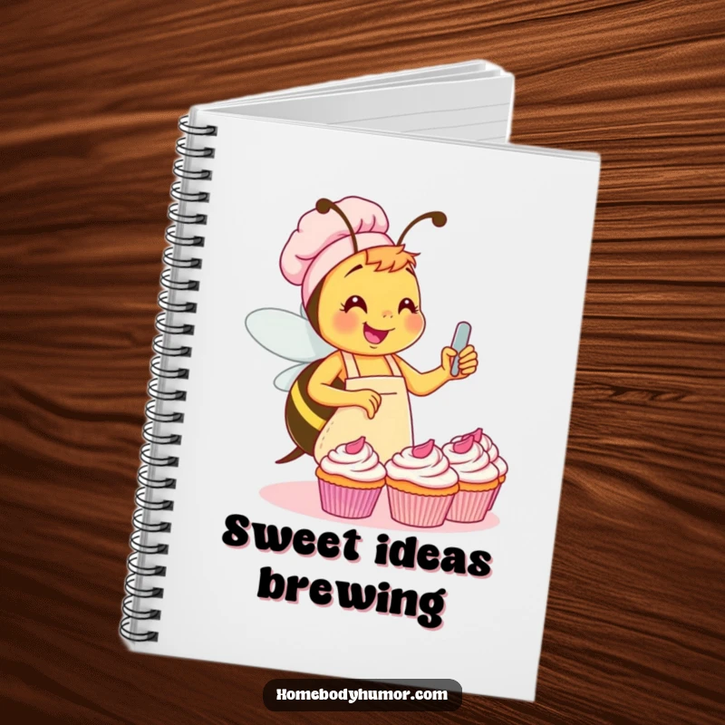 Funny Bee Notebook: A busy bee frosting cupcakes with glee, perfect for jotting down sweet ideas with a touch of humor. A great funny gift.
